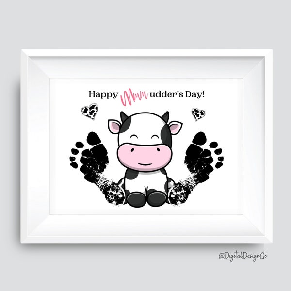 Mothers Day Footprint Craft, Happy Mmmudder's Day, Funny Cow Footprint Craft for Kids Baby Toddler, Gift for Mom Grandma, Keepsake DIY Card