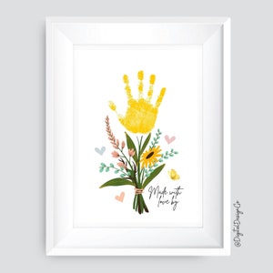 Artesanato de arte de impressão manual de flores, feito com amor, arte de impressão manual do dia das mães, artesanato de flores para crianças, bebê, lembrança de memória, cartão de presente DIY