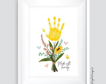 Flower Handprint Art Craft, Made With Love, Mothers Day Handprint Art, Flower Craft for Kids Baby Toddler, Memory Keepsake, DIY Gift Card