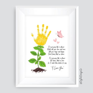 Créations artistiques avec empreintes de main Je grandis comme une fleur, enfants et tout-petits, cadeau pour mères grands-parents, créations souvenirs, cartes à faire soi-même, imprimable