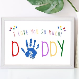 I Love You So Much Daddy, Handprint Art Craft, Fathers Day, Birthday Gift, Kids Baby Toddler Keepsake Memory Craft DIY Card,Personalize Card