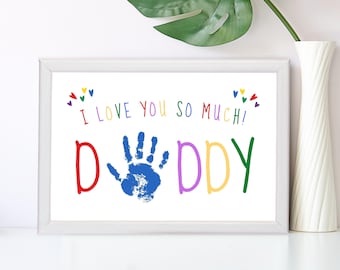 I Love You So Much Daddy, Handprint Art Craft, Fathers Day, Birthday Gift, Kids Baby Toddler Keepsake Memory Craft DIY Card,Personalize Card