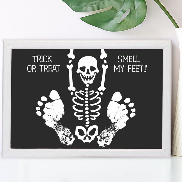Halloween Footprint Art, Skeleton, Trick or Treat Smell My Feet Footprint Craft, Kids Baby Toddler, Keepsake Memory, DIY Card, Printable