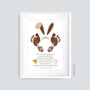 Projet artistique d'empreinte de pas de lapin de Pâques pour bébé, poème souvenir d'empreinte de pas de tout-petit, activité de Pâques, travaux manuels d'enfant de DIY, carte imprimable de lapin de Pâques