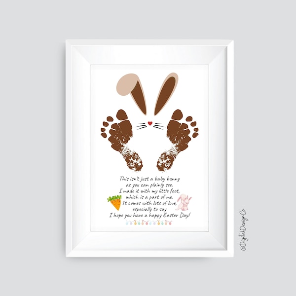 Easter Bunny Footprint Art Project for Kids, Toddler Footprint Keepsake Poem, Easter activity, DIY Kid Crafts, Easter bunny printable card