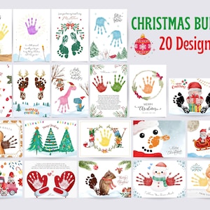 Christmas Handprint Footprint Art Craft Bundle, Christmas Handprint Art, DIY Craft for Kids Baby Toddler, Memory Keepsake, Printable, Decor