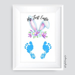 Mein erstes Ostern, Osterhasen-Fußabdruck, Baby-Fußabdruck, niedlicher Hase, Baby-Kleinkind, Erinnerungs-Andenken-Fertigkeits-DIY-Karte, druckbar