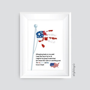 4th of July Handprint Craft, Independence Day USA Poem Flag Handprint Craft for Kids Baby Toddler, Memory Keepsake, DIY Card, Flag Handprint