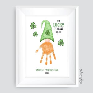 St. Patrick's Day handafdrukkunst, I'm Lucky To Have You, kabouterhandafdruk, kinderen baby peuter, herinnering aandenken, doe-het-zelfcadeaubon, afdrukbaar