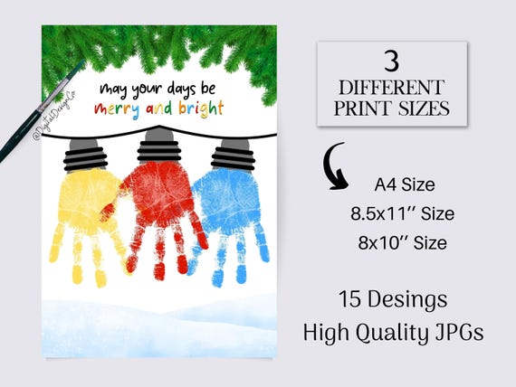 Christmas Handprint Footprint Art Craft, Christmas Bundle, Kids Baby Toddler, Keepsake, Printable, DIY Card