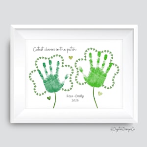 Cutest Clovers In The Patch, St. Patrick's Day Handprint Art Craft, Clover Shamrock Handprint, Kids Baby Toddler, Keepsake, DIY Gift Card