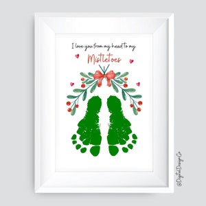 Mistletoe Footprint Craft, Holiday Craft, Christmas Mistletoes Footprint Craft for Baby Toddler, Christmas Gift, Memory Keepsake, DIY Card