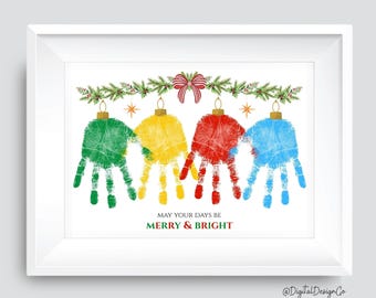 Christmas Garland Handprint Art Craft, Kids Baby Toddler, DIY Keepsake, Merry and Bright