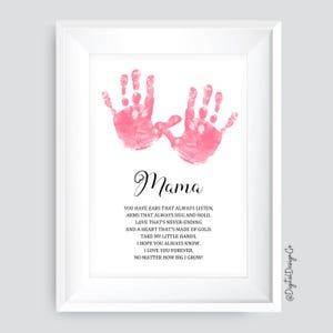 Arte con huellas de manos de mamá, día de San Valentín, día de la madre, cumpleaños, manualidades con huellas de manos para niños pequeños, poema de regalo para mamá, tarjeta de bricolaje, recuerdo