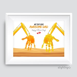 Art d'empreinte de main pour la fête des pères, artisanat d'empreinte de main d'excavatrice pour enfants, bébé et tout-petit, souvenir, cadeau pour papa, carte à faire soi-même