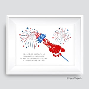 4th of July Footprint Art, USA Firecracker Footprint Craft, Baby Toddler, Keepsake, DIY Card Poem, Printable, Independence Day Activity