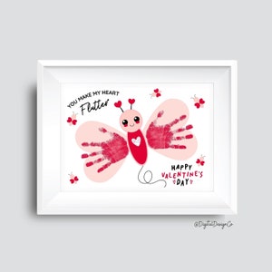 Butterfly Handprint Art Craft, Happy Valentine's Day, You Make My Heart Flutter, DIY Craft for Kids Baby Toddler, Memory Keepsake, Printable