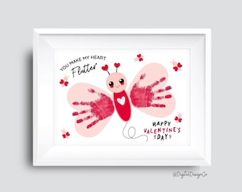 Butterfly Handprint Art Craft, Happy Valentine's Day, You Make My Heart Flutter, DIY Craft for Kids Baby Toddler, Memory Keepsake, Printable
