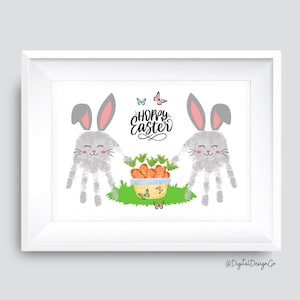 Hoppy Ostern Handabdruck Kunst, Hase Handabdruck Handwerk, Kinder Baby Kleinkind, Erinnerungsandenken, DIY Karte, Schulaktivität, Ostern druckbar