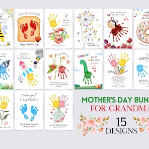 Lot fête des mères pour grand-mère, créations artistiques d'empreintes de pas, créations artistiques d'empreintes de main, carte cadeau bricolage, bébé et enfant en bas âge, souvenir, cadeau