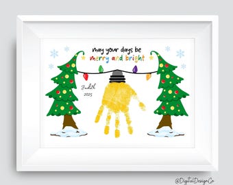 Christmas Light Handprint Art Craft, Kids Baby Toddler, Merry and Bright, DIY Keepsake