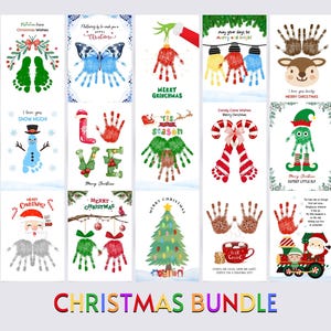 Lot d'artisanat d'empreintes digitales d'empreintes de pas de main de Noël, cadeau déco de Noël, travaux manuels de bricolage pour des enfants de bébé en bas âge, souvenir de mémoire, imprimable