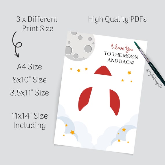 I Love You to the Moon and Back, Rocket Footprint Craft, Kids Baby