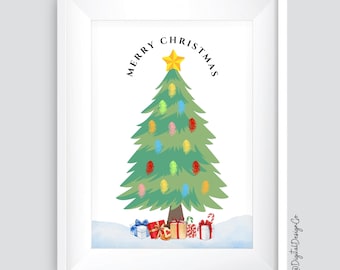 Christmas Tree Fingerprint Art Craft, Kids Baby Toddler, DIY Keepsake, Xmas Gift, Printable