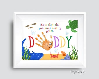 Fish Handprint Craft, Gift for Daddy, Father's Day Handprint Art Craft, Dad Birthday Craft for Kids Baby Toddler, Memory Keepsake, DIY Card