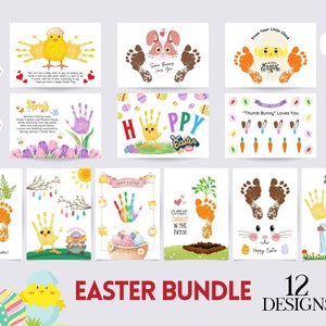 Lavoretto di Pasqua, impronta della mano, impronta digitale, buona Pasqua, lavoretto di pulcino, coniglietto, tulipano, carota per bambini, neonato, ricordo, biglietto fai da te