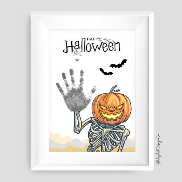 Halloween Handprint Art Craft, Happy Halloween, Skeleton Handprint Craft for Kids Baby Toddler, Memory Keepsake, DIY Card, Printable Decor