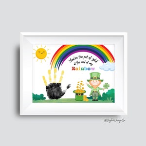 Bricolage artistique empreinte de main en pot doré, arc-en-ciel, travaux manuels de la Saint-Patrick pour enfants, bébé et tout-petit, cadeau, souvenir, carte à faire soi-même, imprimable