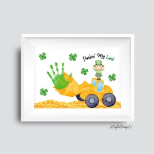 Pushin' My Luck, manualidad con huella de mano para el día de San Patricio, manualidad con huella de mano de trébol para niños pequeños, recuerdo, tarjeta DIY, imprimible