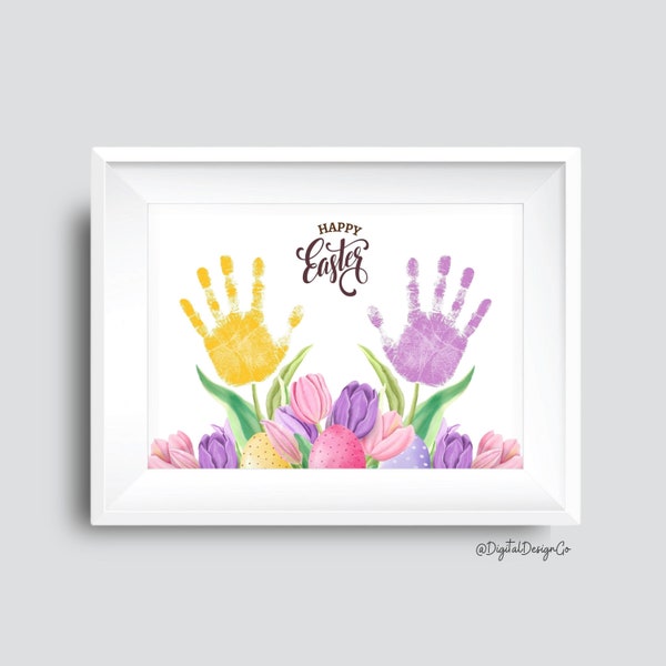 Easter Handprint Art Craft, Happy Easter, Spring, Eggs, Tulip Handprint Craft for Kids Baby Toddler, Memory Keepsake, DIY Card, Printable