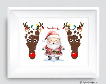 Reindeer Footprint Art / Christmas Footprint Craft for Baby Toddler / Santa Ho Ho Ho / Memory Keepsake / DIY Card / Christmas Gift Printable