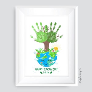 Earth Day 2024 Handprint Craft Hand Art, Planet World, Kids Baby Toddler Child, Activity Keepsake Greeting Gift Card, DIY Printable