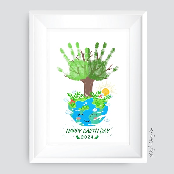 Earth Day 2024 Handprint Craft Hand Art, Planet World, Kids Baby Toddler Child, Activity Keepsake Greeting Gift Card, DIY Printable