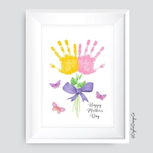 Artisanat d'art empreinte de main de fleur, artisanat d'empreinte de main de fleur de fête des mères pour les enfants, bébé et tout-petit, souvenir, carte à faire soi-même, cadeau pour mère