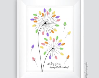 Huella dactilar para el Día de la Madre, Feliz Día de la Madre, Manualidad floral para el Día de la Madre para niños, bebés y niños pequeños, Recuerdo, DIY, Imprimible, Regalo para mamá y abuela