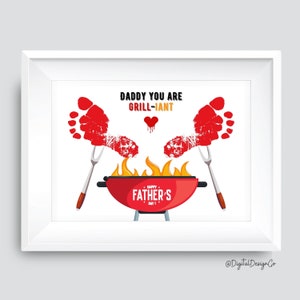 Vatertag Fußabdruck Art Craft, Daddy Sie sind Grill-iant, Wurst, Rind-Fußabdruck-Handwerk für Baby Kleinkind, Andenken, Printable, DIY Geschenk