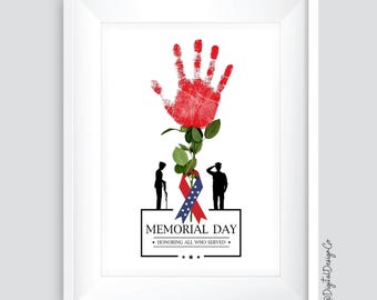 Memorial Day Handprint Art, Kids Baby Toddler, Patriotic Keepsake Gift for Veteran, DIY