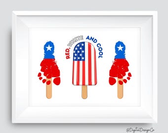 Sztuka tworzenia odcisków stóp na patyku z okazji 4 lipca, Dzień Niepodległości, patriotyczne USA, małe dziecko