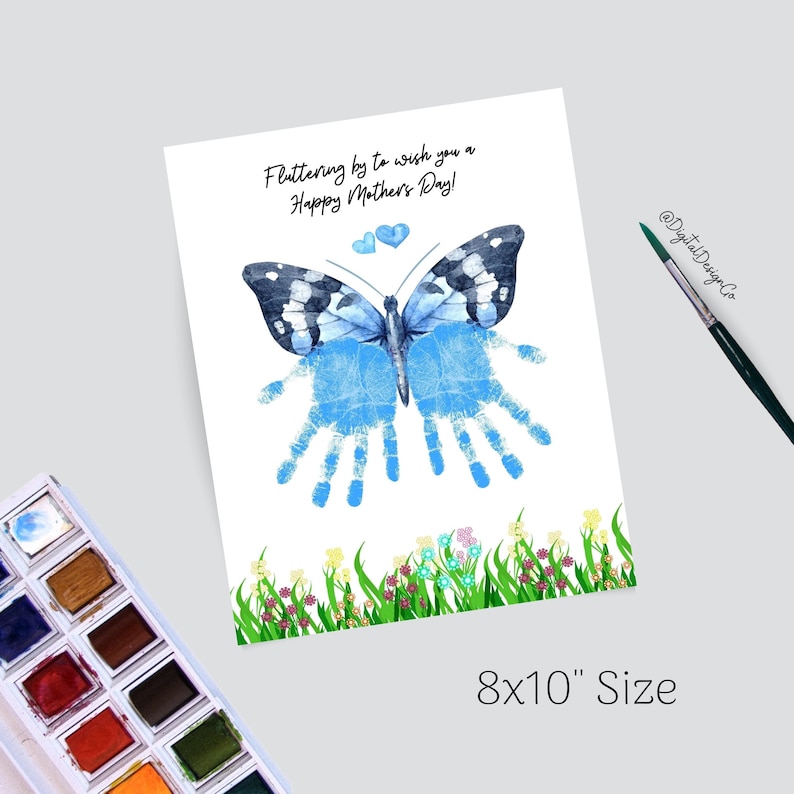 Mothers Day Handprint Craft, Fluttering By To Wish You a Happy Mothers Day, Butterfly Craft for Kids Baby Toddler, Memory Keepsake, DIY Card image 5