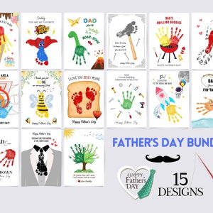 Lot fête des pères, créations artistiques d'empreintes de pas, créations artistiques d'empreintes de main, carte cadeau bricolage, bébé et enfant en bas âge, souvenir souvenir, imprimable, décoration