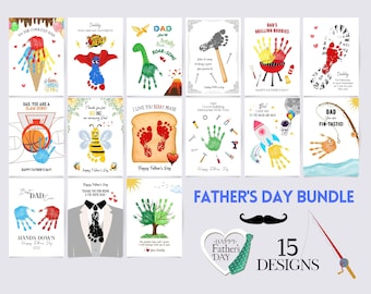 Father&#39;s Day Bundle, Footprint Art Craft, Handprint Art Craft, DIY Craft Card Gift, Baby Toddler Kids, Memory Keepsake, Printable, Decor