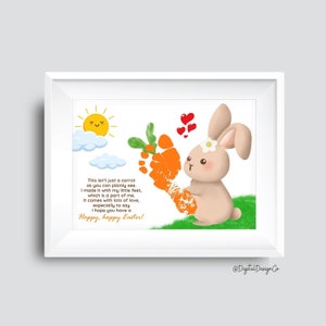 Artesanato de arte de pegada de Páscoa feliz Hoppy, poema, artesanato de pegada de cenoura de coelhinho da Páscoa para bebês, lembrança de memória, cartão DIY, presente
