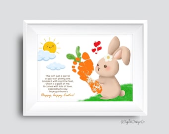 Happy Hoppy Easter Footprint Art Craft, Poem, Easter Bunny Carrot Footprint Craft for Baby Toddler, Memory Keepsake, DIY Card, Gift