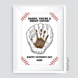 Manualidad con huella de mano para el Día del Padre, regalo, manualidad con huella de mano de béisbol para niños pequeños, regalo de béisbol, recuerdo, tarjeta imprimible
