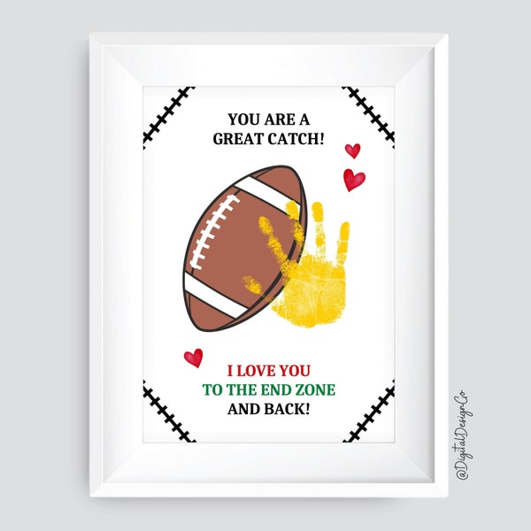 You Are A Great Catch, Valentines Day Handprint Craft, Football Handprint Craft for Kids Baby Toddler, Memory Keepsake, DIY Card, Gift