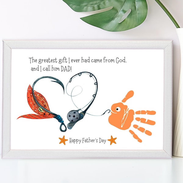 Happy Father's Day, Fish Hand Handprint Art, Father's Day Dad Daddy, Kids Baby Toddler, Keepsake Craft DIY Card